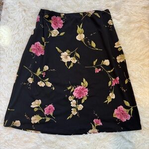 90s vintage black pink floral stretchy knit skirt size medium/large romantic